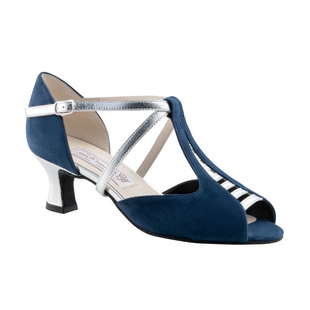 Werner Kern Holly dansschoenen voor dames met Kruisbandjes - Blauw-chevro-zilver
