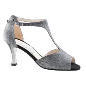 Werner Kern jamier dames salsaschoenen zilver brokaat glitter 64 mm hak