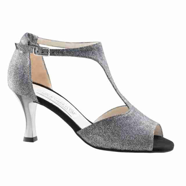 Werner Kern jamier dames salsaschoenen zilver brokaat glitter 64 mm hak