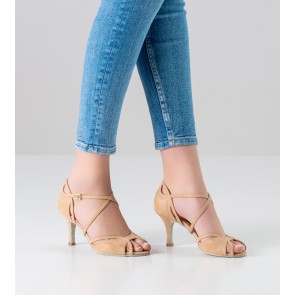 Nueva Epoca Ornella dames dansschoenen glimmend suede beige