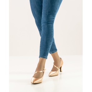 Werner Kern Rita dames dansschoenen satijn beige dichte neus flare hak 6,5 centimeter
