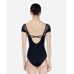 Lulli Dames Cap Sleeve Flocked Mesh Leotard Melody diepe V in rug