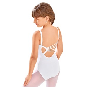 SoDanca-E10865 wit kinderballetpak met lage rug en A-symmetrische bandjes achterkant