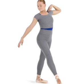 Capezio Ribbed Sweater Gebreide Legging dames grijs met een opvouwbare tailleband