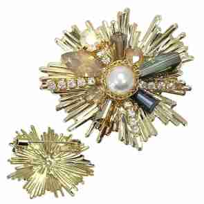 Alista Gouden Metalen Sneeuwkristal Broche met Kristallen en Strass Steentjes