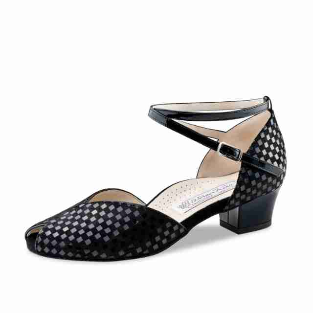 Werner Kern Sanna Dames Dansschoenen van zwart suede in geblokt patroon