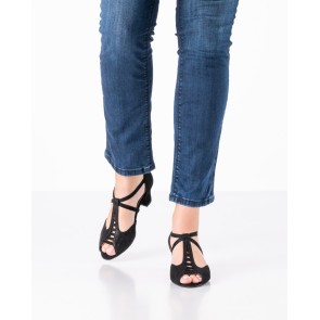 Werner Kern Holly zwarte suede comfortabele dansschoenen voor dames met Kruisbandjes