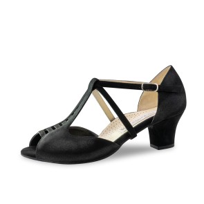 Werner Kern Holly zwarte suede dansschoenen voor dames met Kruisbandjes