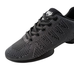 Suny 150 zwart-grijs Dames Latin Danssneakers van mesh goed ventilerend