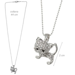 Alista Metalen Ketting met Strass Poesje Hanger