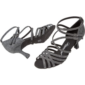 Diamant Dames Zwart-Zilver Brocade Dansschoenen 108-087-519 met kruisbandjes en een 65mm stabiele hak