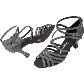 Diamant Dames Zwart-Zilver Brocade Dansschoenen 108-087-519 met kruisbandjes en een 65mm stabiele hak
