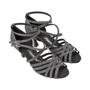 Diamant Dames Zwart-Zilver Brocade Dansschoenen 108-087-519 met zilvere glitterstof