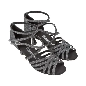 Diamant Dames Zwart-Zilver Brocade Dansschoenen 108-087-519 met zilvere glitterstof