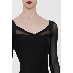 Wear Moi Lavande Dames Balletpak met mesh hals en mouwen zwart